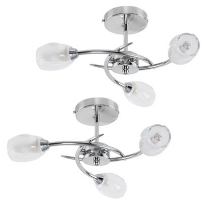 Valuelights Mia Pair Of Modern Chrome 3 Way Ceiling Lights With Frosted Glass Shades