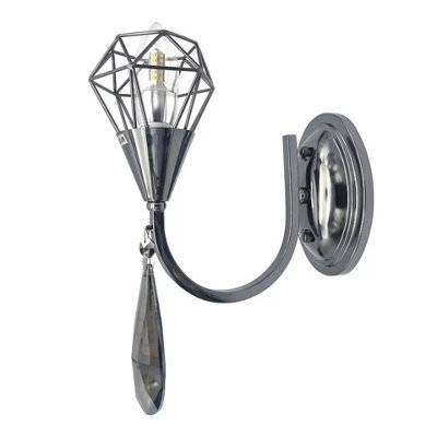 Pearl Black Smokey Crystal Wall Light Swan Neck Chandelier E14 Wall Scone - image 1