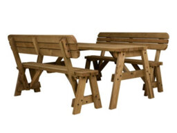 Arbor Garden Solutions Victoria Compact Wooden Picnic Bench And Table Set, Rounded Outdoor Dining Set With Backrest (8Ft, Rustic Brown) - thumbnail 1