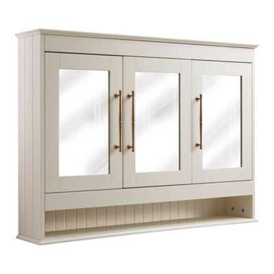Homestylestore 1050 X 750mm Antique White Wall Mounted Mirrored Door Bathroom Cabinet And Brushed Copper T Bar Handles - image 1