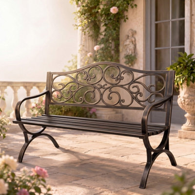 Levede Garden Bench,outdoor Bench,300Kg Metal,floral Pattern Bronze - image 1