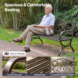 Levede Garden Bench,outdoor Bench,300Kg Metal,floral Pattern Bronze - thumbnail 8