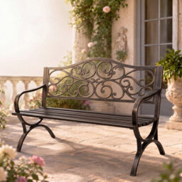 Levede Garden Bench,outdoor Bench,300Kg Metal,floral Pattern Bronze - thumbnail 1
