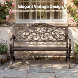 Levede Garden Bench,outdoor Bench,300Kg Metal,floral Pattern Bronze - thumbnail 6