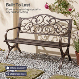 Levede Garden Bench,outdoor Bench,300Kg Metal,floral Pattern Bronze - thumbnail 5