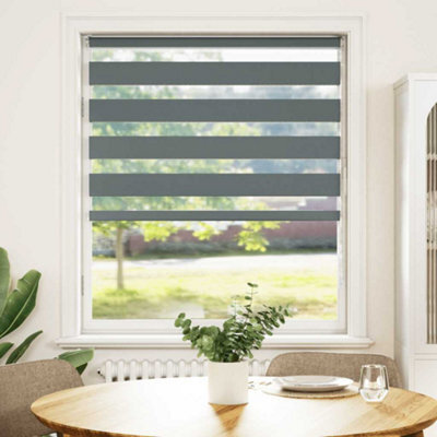 Berkfield Modern Zebra Blind Dark Grey 100X100 Cm Fabric Width 95.9 Cm Polyester