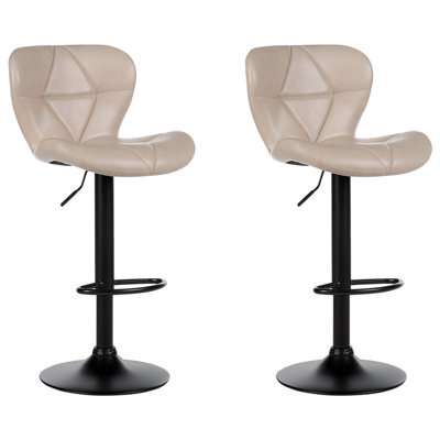 Beliani Set Of 2 Bar Chairs Valetta Faux Leather Swivel Light Beige - image 1