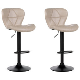Beliani Set Of 2 Bar Chairs Valetta Faux Leather Swivel Light Beige - thumbnail 1