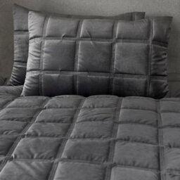 Soirée Brighton Square Dark Grey Soft Velvet Box Stitched Duvet Cover Set - thumbnail 3