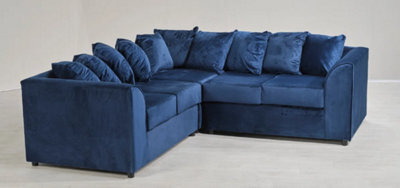 Plush Velvet Royal Blue Duel Arm Large Corner Sofa