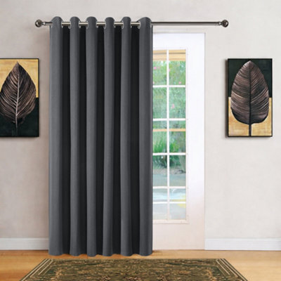 Bedlooms Charcoal Linen Curtain 100% Blackout Thermal Insulated Eyelet Door Curtain Single Panel 66 X 84 Inches With Tie Back - image 1