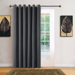 Bedlooms Charcoal Linen Curtain 100% Blackout Thermal Insulated Eyelet Door Curtain Single Panel 66 X 84 Inches With Tie Back
