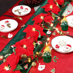Amorly 2Pcs Lighted Christmas Poinsettia Garland, Artificial Red Flower Garland With Red Berries, Battery Powered Xmas Decor For Mantel - thumbnail 9