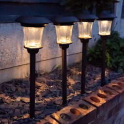 Gardenwize Pack Of 4 Metal Solar Powered Brown Stake Lights, Pathway Patio Decking Garden Lights
