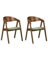 Beliani Set Of 2 Dining Chairs Yuba Wood Dark Green