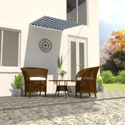 Walplus Retractable Awning Garden Sun Shade Canopy Gazebo For Back Door, Porch, Patio 100X150 Cm Blue And White - thumbnail 1