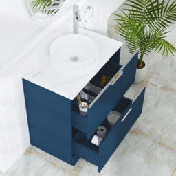 Royal Bathrooms Evora 800mm Midnight Blue Fluted Floor Standing Countertop Vanity Unit 2 Drawer With Round Basin - thumbnail 3