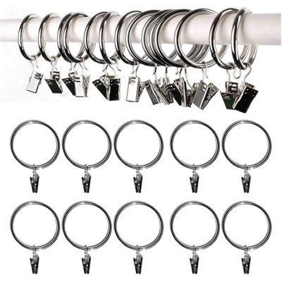 Homeelabador 30mm Metal Silver Colour Curtain Pole Rod Rings With Clips Hanging Pack Of 10 - image 1