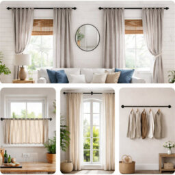 Shopnbits Blackout Extendable Metal Curtain Poles For Eyelet Curtains Adjustable Black  160-300Cm - thumbnail 8
