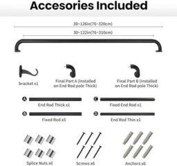 Shopnbits Blackout Extendable Metal Curtain Poles For Eyelet Curtains Adjustable Black  160-300Cm - thumbnail 4