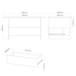 Varese Matt Graphite Oak Effect 1 Drawer Non-Extendable Coffee Table (H)495mm (W)930mm (D)530mm - thumbnail 7