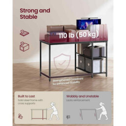 Corner Gaming Desk With Power Outlets, L-Shaped Computer Desk, Reversible Storage Shelves, Ebony Black - thumbnail 6
