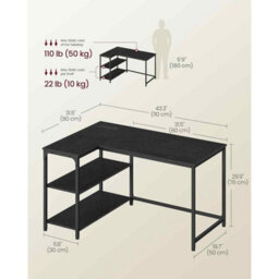 Corner Gaming Desk With Power Outlets, L-Shaped Computer Desk, Reversible Storage Shelves, Ebony Black - thumbnail 2