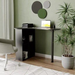 Urbn-Living Urbnliving 100Cm Length Black Wooden Computer Corner Desk Bookcase Storage Shelves Organizer Study Workstation - thumbnail 2