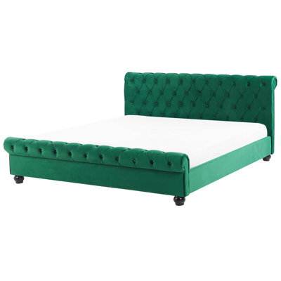 Beliani Bed Velvet Avallon 180 X 200 Cm (Eu Super King) Emerald Green - image 1