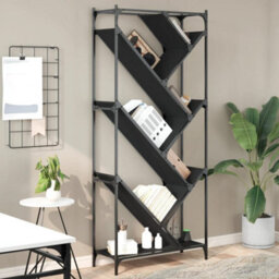 Berkfield Bookcase Black 79X30X180 Cm Engineered Wood And Metal