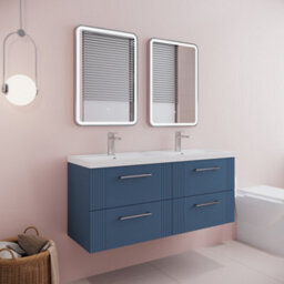 Balterley Belvide Partial Fluted 4 Drawer Wall Hung Vanity Unit With Double Polymarble Basin - 1200mm - Satin Blue - thumbnail 6