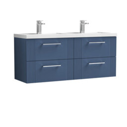 Balterley Belvide Partial Fluted 4 Drawer Wall Hung Vanity Unit With Double Polymarble Basin - 1200mm - Satin Blue