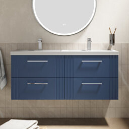 Balterley Belvide Partial Fluted 4 Drawer Wall Hung Vanity Unit With Double Polymarble Basin - 1200mm - Satin Blue - thumbnail 2