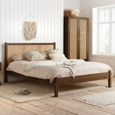 Double Rattan Bed Frame Walnut Birlea Croxley 4Ft6 Double 135Cm - image 1