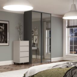 Spacepro Classic Panelled Mirrored Gloss Graphite 2 Door Sliding Wardrobe Door Kit (H)2220mm (W)1793mm - thumbnail 4