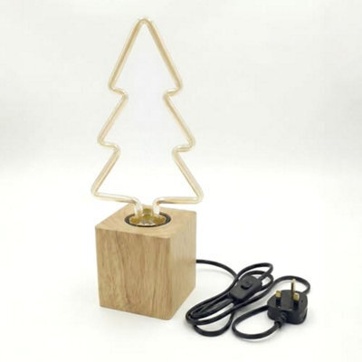 Ledsone Wooden Table Lamp With Decorative Bulb Small Bedside Desk Light, Natural Wood Base, Warm Ambient Lighting
