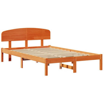 Berkfield Classic Bed Frame With Headboard Wax Brown 135X190 Cm Solid Wood Pine - image 1