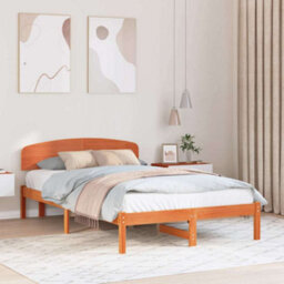 Berkfield Classic Bed Frame With Headboard Wax Brown 135X190 Cm Solid Wood Pine - thumbnail 2