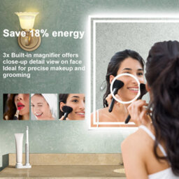 AVER-GROWTH Led Bathroom Mirror With Bluetooth 3 Colour Lights Anti-Fog Touch/wall Switch Clock 3X Magnifying Brightness Memory 800X600mm - thumbnail 6