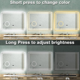 AVER-GROWTH Led Bathroom Mirror With Bluetooth 3 Colour Lights Anti-Fog Touch/wall Switch Clock 3X Magnifying Brightness Memory 800X600mm - thumbnail 3