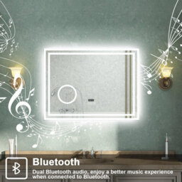 AVER-GROWTH Led Bathroom Mirror With Bluetooth 3 Colour Lights Anti-Fog Touch/wall Switch Clock 3X Magnifying Brightness Memory 800X600mm - thumbnail 2