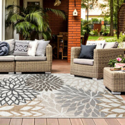 Homeart Outdoor Indoor Rug, Easy Clean, Uv Weather Resistant Rug For Patio, Gardenbellis Black, Beige,120X170Cm - thumbnail 4