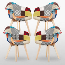 Life Interiors Set Of 4 Multicolor Patchwork Fabaric Upholstered Accent Chairs With Wooden Legs, Mid-Century Modern Armchair - thumbnail 1