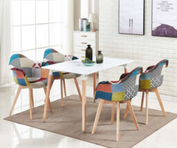 Life Interiors Set Of 4 Multicolor Patchwork Fabaric Upholstered Accent Chairs With Wooden Legs, Mid-Century Modern Armchair - thumbnail 7