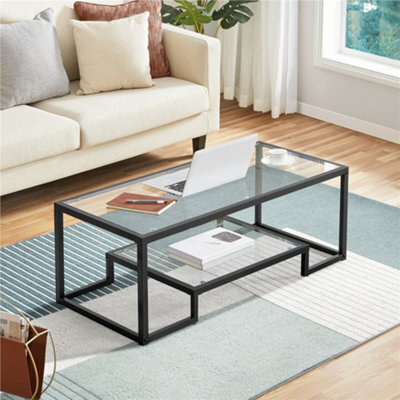 Yaheetech 2-Layer Tempered Glass Coffee Table For Living Room Black - image 1