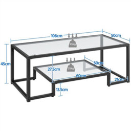Yaheetech 2-Layer Tempered Glass Coffee Table For Living Room Black - thumbnail 3