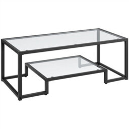 Yaheetech 2-Layer Tempered Glass Coffee Table For Living Room Black - thumbnail 2