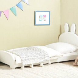 Wyld And Coco Cosynest Bunny Bouclé Upholstered Bed Frame 3Ft Eu Single Beige Off-White - thumbnail 1