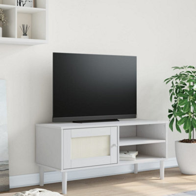 Walplus Tv Cabinet Senja Rattan Look White 106X40X49Cm Solid Wood Pine - image 1