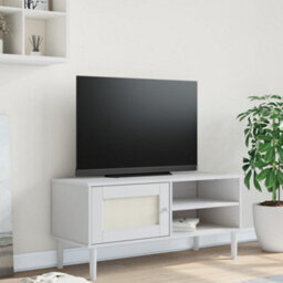 Walplus Tv Cabinet Senja Rattan Look White 106X40X49Cm Solid Wood Pine